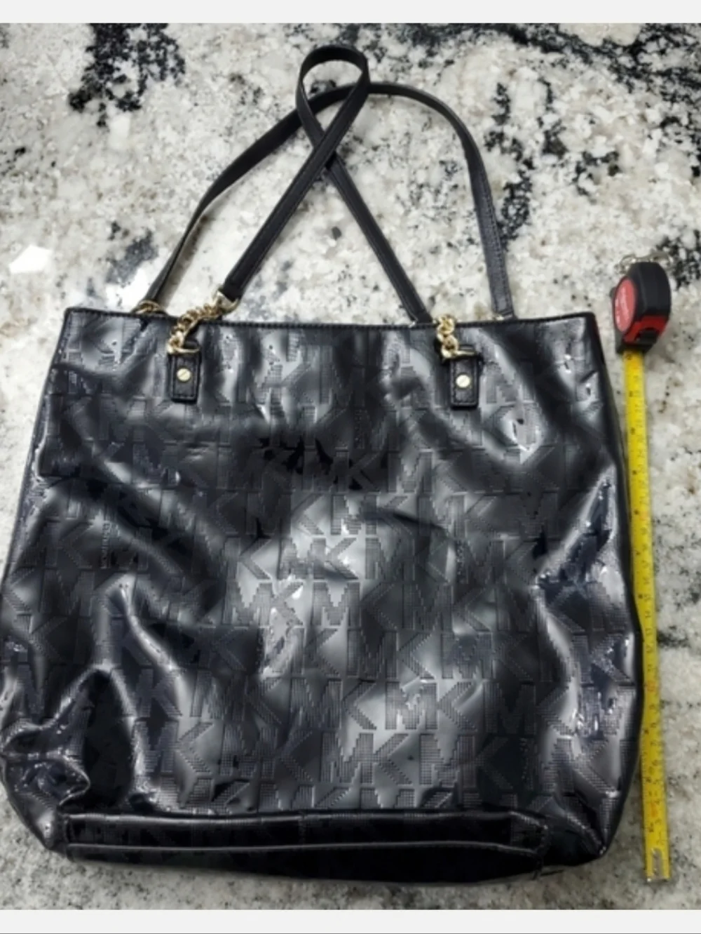 Michael Kors Black Signature Patent Leather Chain Tote. PRELOVED!